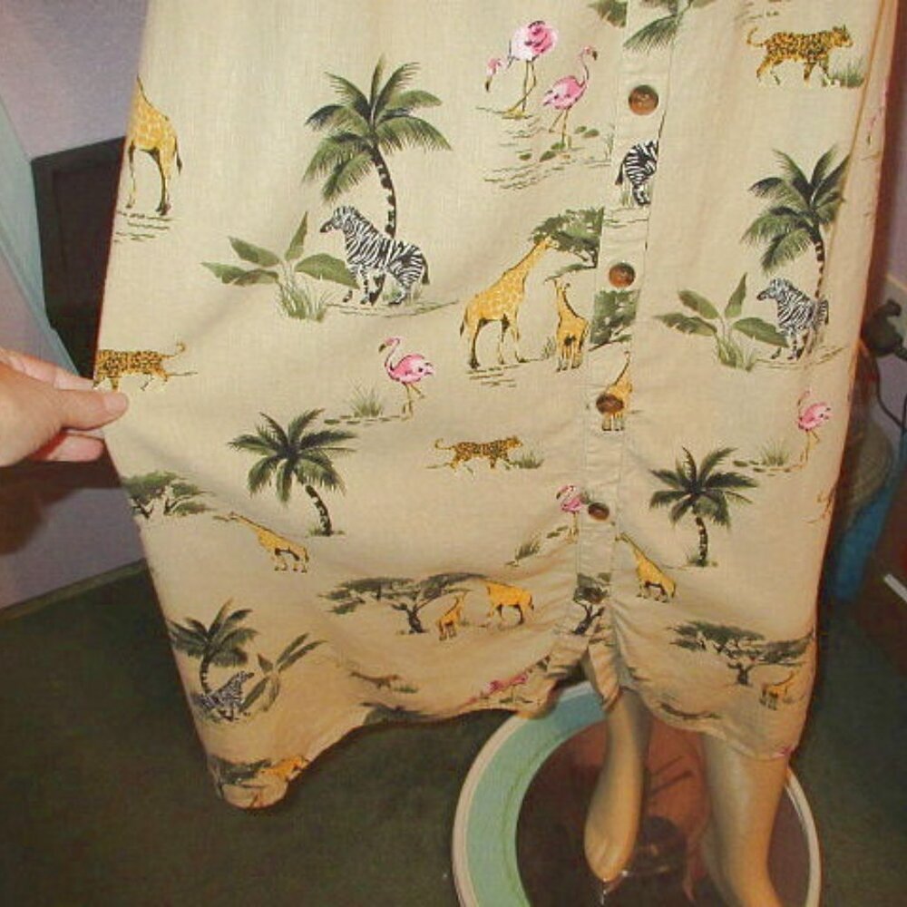 Old Navy Shirt Dress Size XXL Linen Blend Midi Smocked Sleeveless Safari Animals - Picture 3 of 9